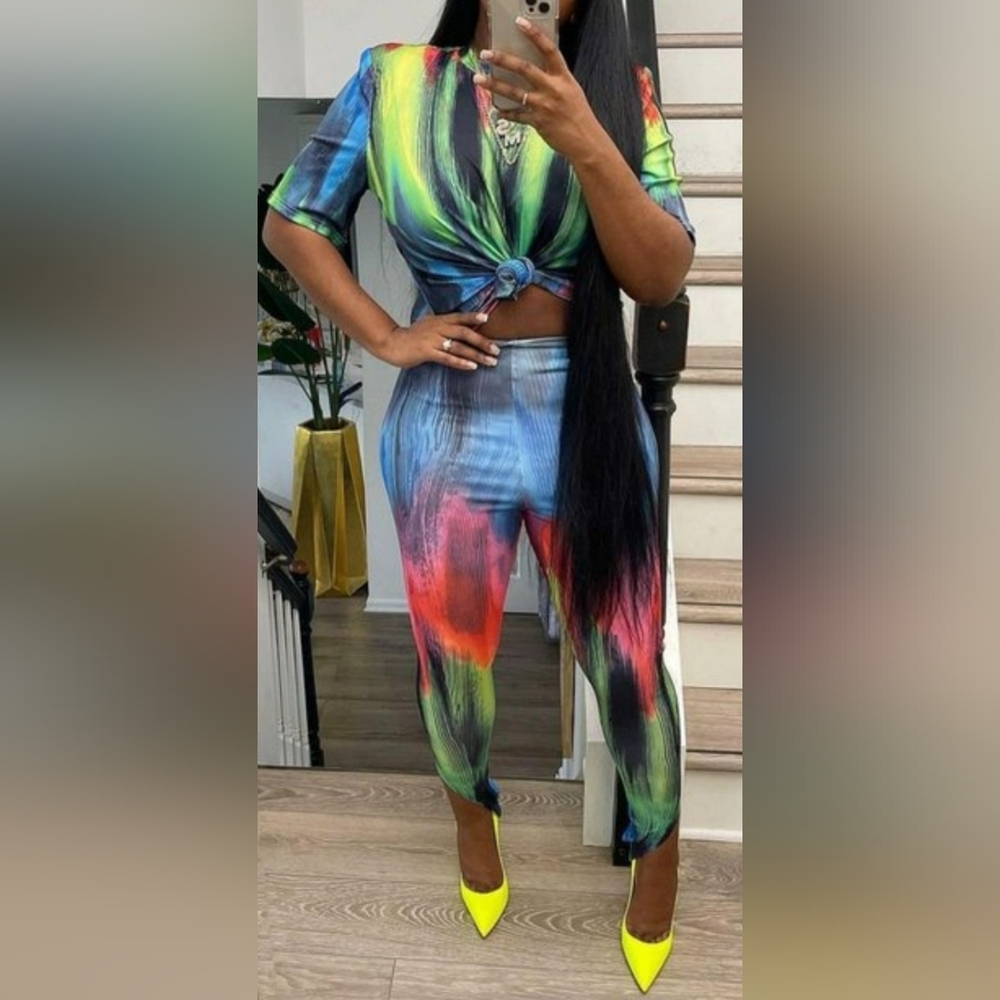 NWT Sexy Tie dye high stretchy 2 piece pant set